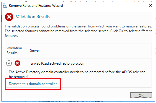 Demote this domain controller prompt